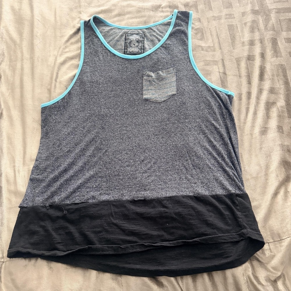 Company 81 Shirt Mens 2XL Gray Black Colorblock Tank Top Pocket Aqua Ringer‎